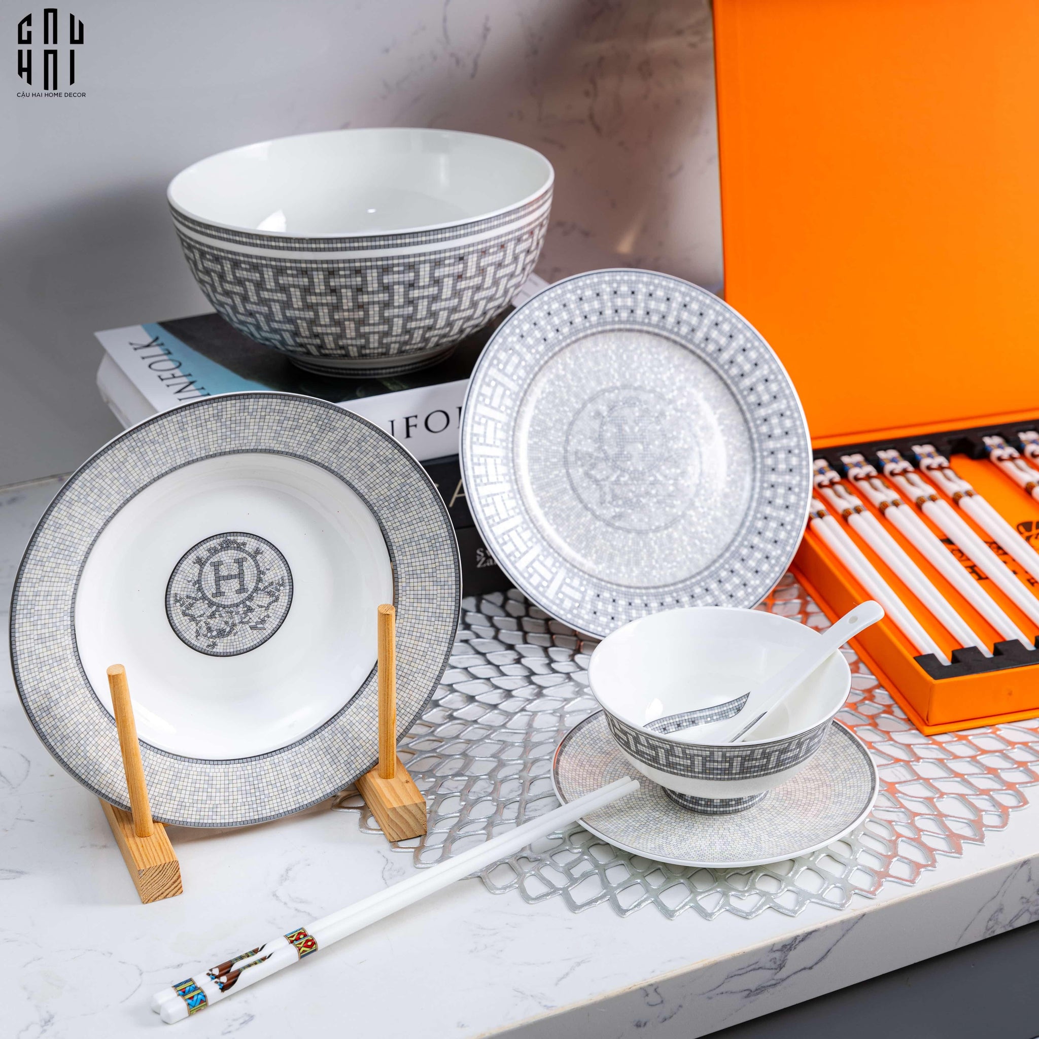 Maison Couture - Set Chén Dĩa 1 Người - Le Gris D'Héritage Mosaique H Class 6Pcs-SET CHÉN DĨA-CẬU HAI HOME DECOR