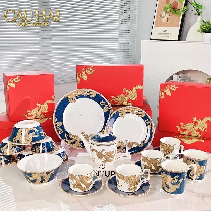 Maison Couture - Set Chén Dĩa Bàn Ăn Long Phụng Eternal Ascendant Tableware Collection-SET BÌNH TRÀ-CẬU HAI HOME DECOR