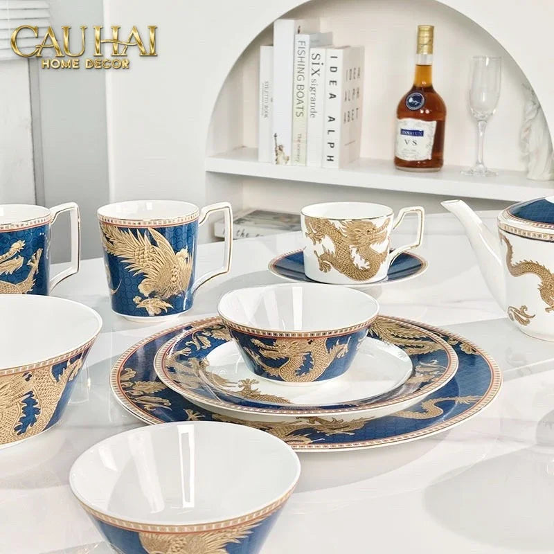 Maison Couture - Set Chén Dĩa Bàn Ăn Long Phụng Eternal Ascendant Tableware Collection-SET BÌNH TRÀ-CẬU HAI HOME DECOR