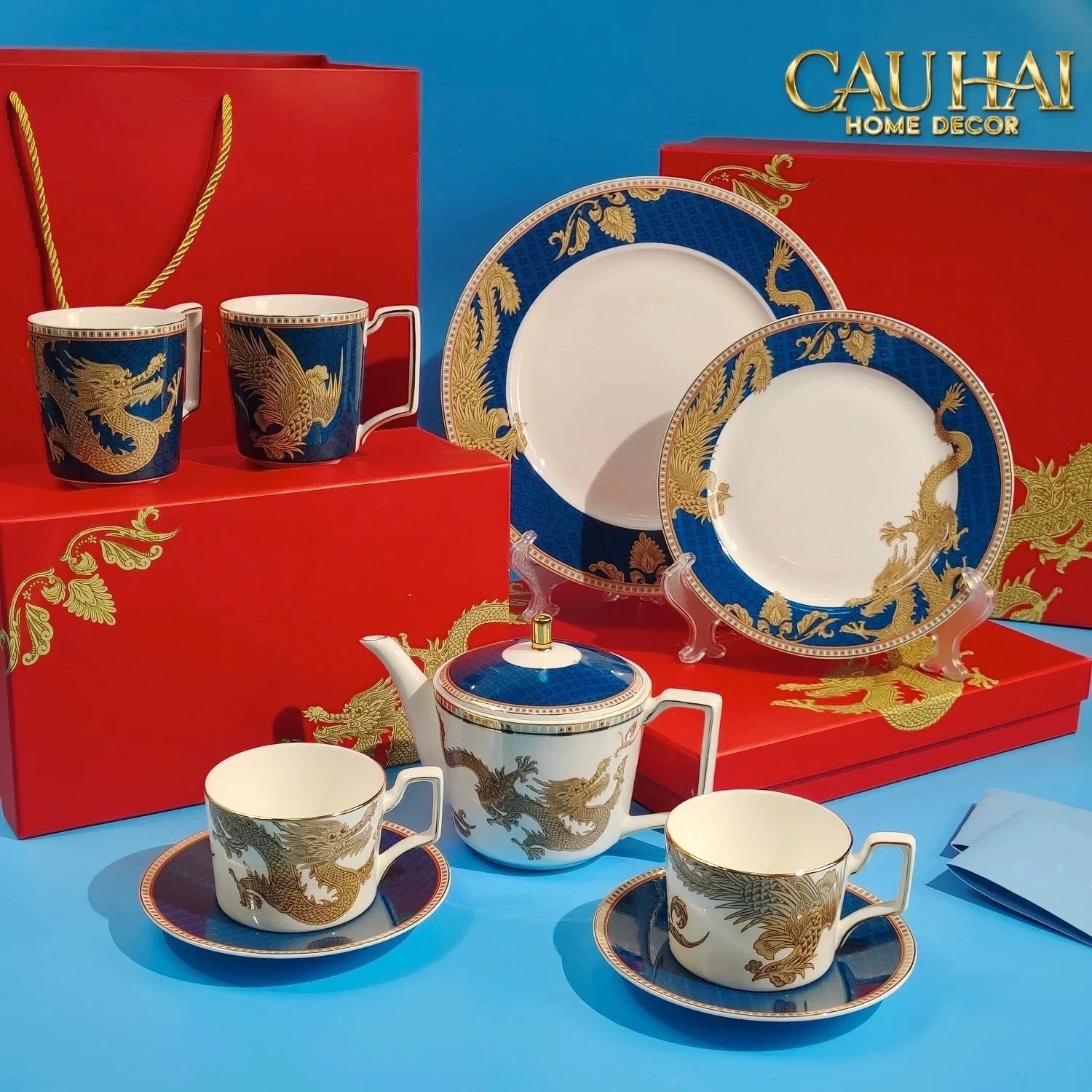 Maison Couture - Set Chén Dĩa Bàn Ăn Long Phụng Eternal Ascendant Tableware Collection-SET BÌNH TRÀ-CẬU HAI HOME DECOR