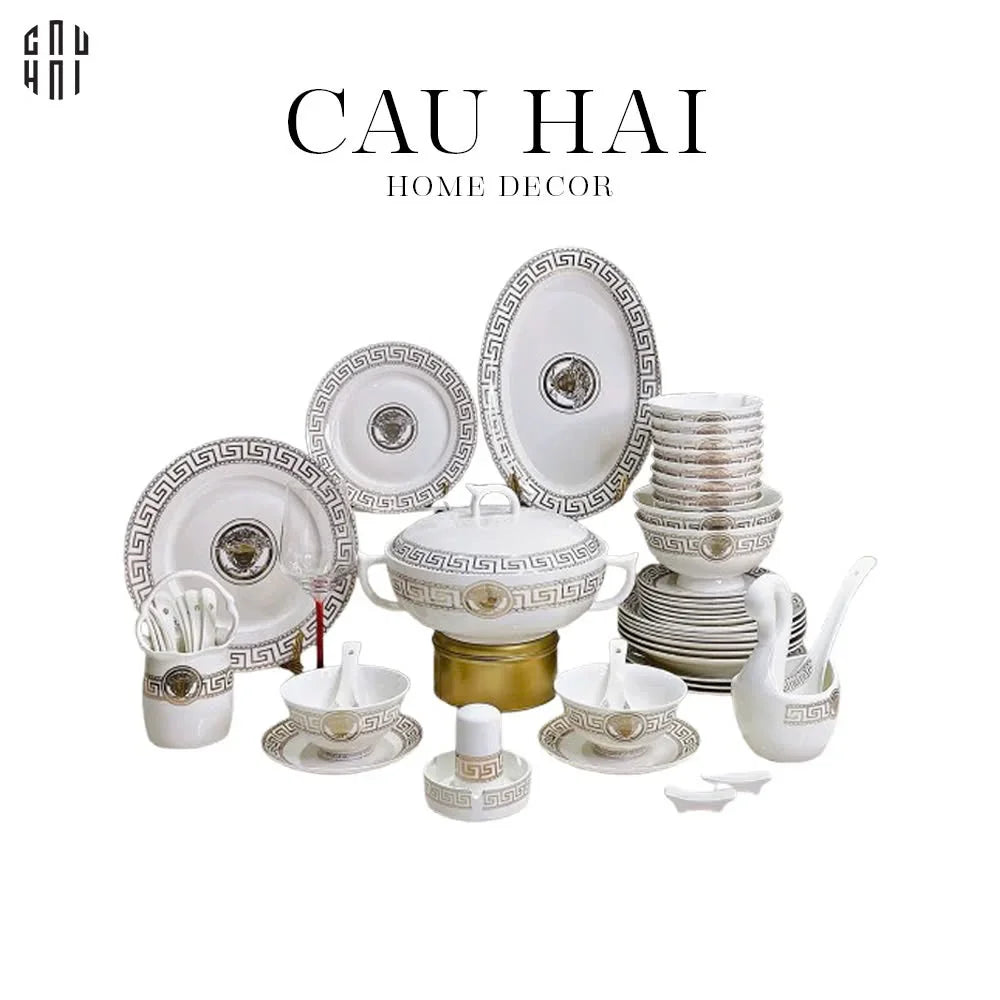 Maison Couture - Set Chén Dĩa Greek Key Meander V Class D'Ivoire Roman 60 Pcs-SET CHÉN DĨA-CẬU HAI HOME DECOR