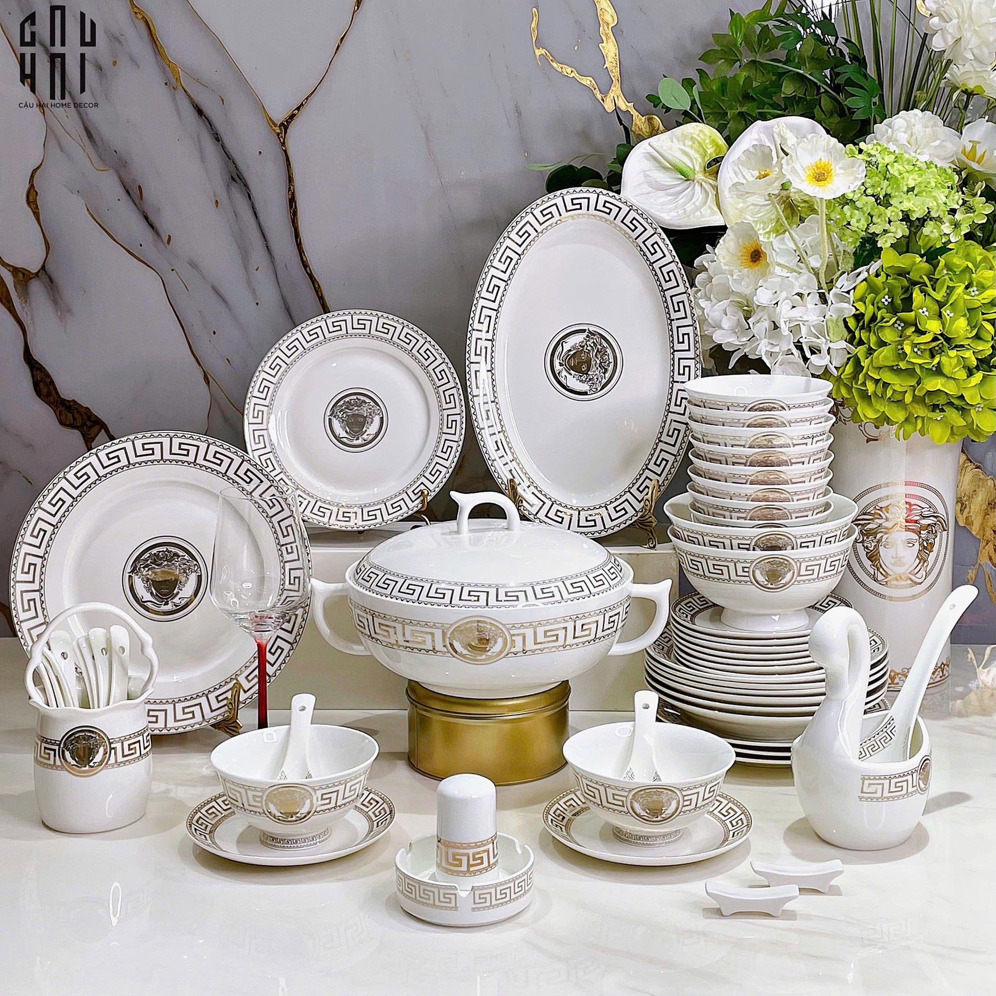 Maison Couture - Set Chén Dĩa Greek Key Meander V Class D'Ivoire Roman 60 Pcs-SET CHÉN DĨA-CẬU HAI HOME DECOR