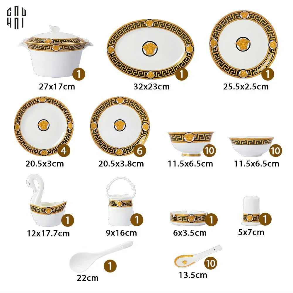 Maison Couture - Set Chén Dĩa Medusa Golden Greek Key V Class 48Pcs-SET CHÉN DĨA-CẬU HAI HOME DECOR