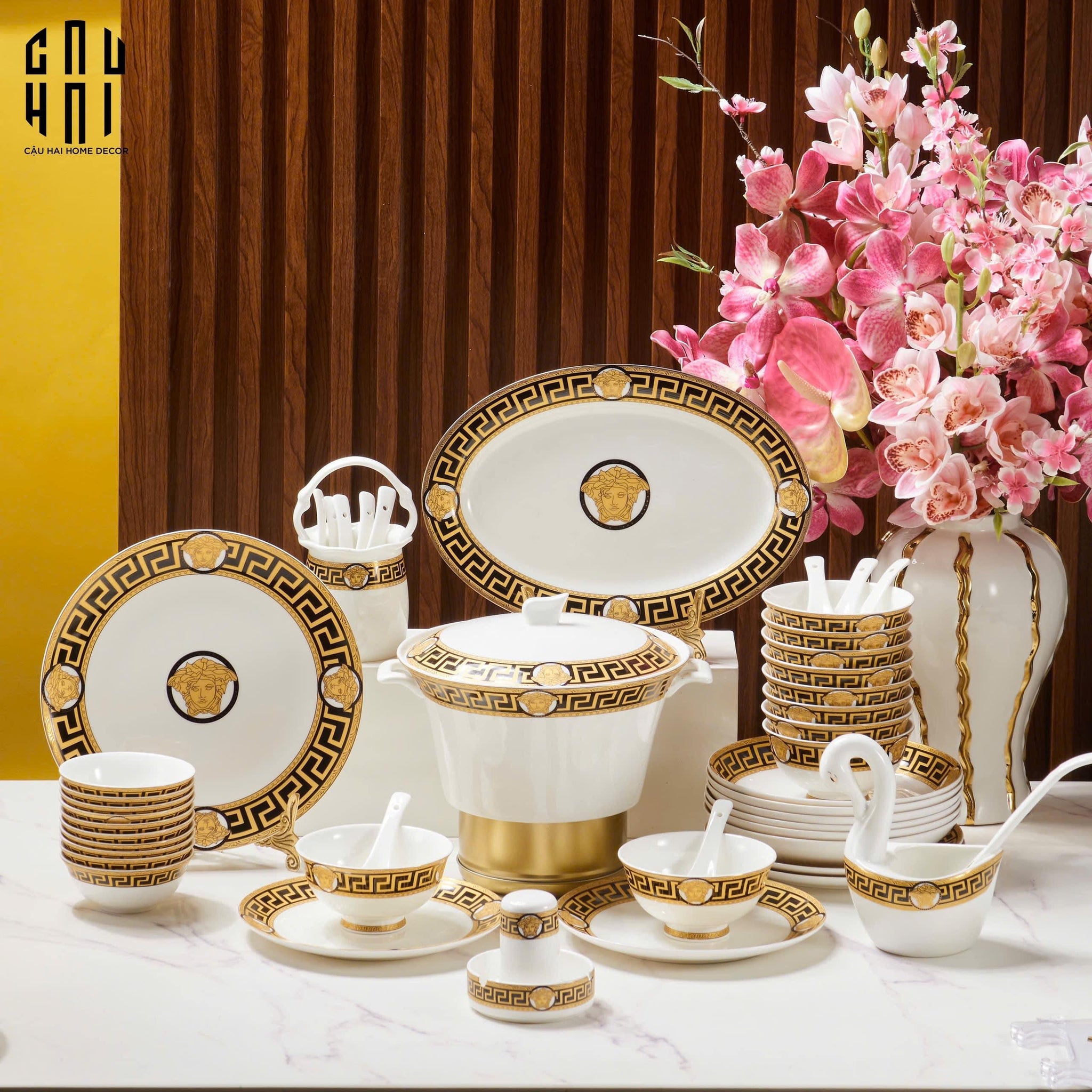 Maison Couture - Set Chén Dĩa Medusa Golden Greek Key V Class 48Pcs-SET CHÉN DĨA-CẬU HAI HOME DECOR