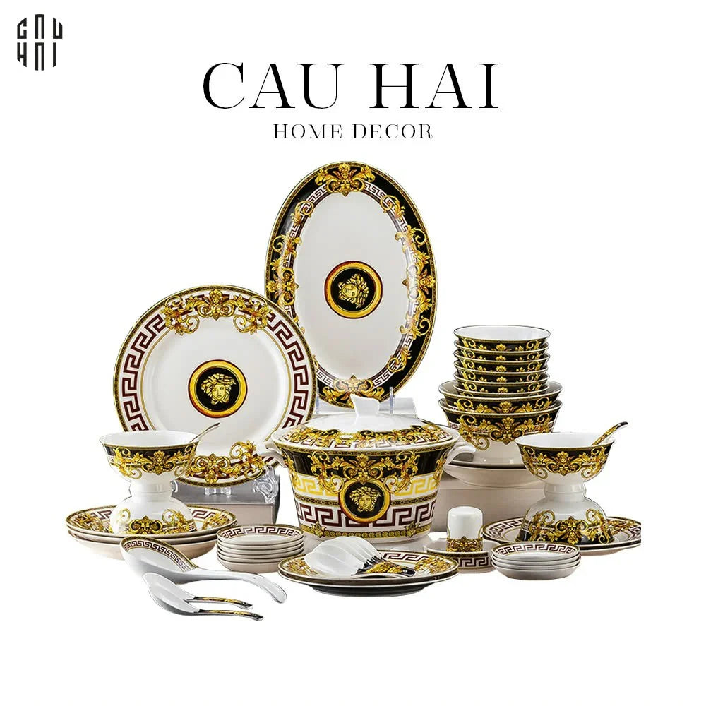 Maison Couture - Set Chén Dĩa Medusa V Class Signature Prestige Gala - Nero Oro Barocco 48Pcs-SET CHÉN DĨA-CẬU HAI HOME DECOR