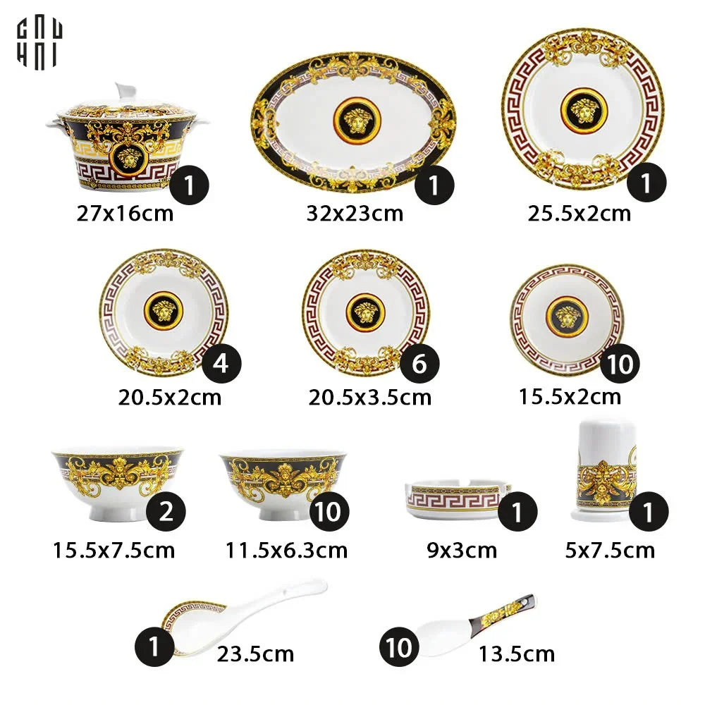 Maison Couture - Set Chén Dĩa Medusa V Class Signature Prestige Gala - Nero Oro Barocco 48Pcs-CẬU HAI HOME DECOR