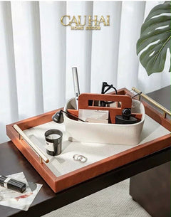 Maison Couture - Set Khay Hộp Giấy Canvas Lux Leather Havana 3Pcs-HỘP KHĂN GIẤY-CẬU HAI HOME DECOR