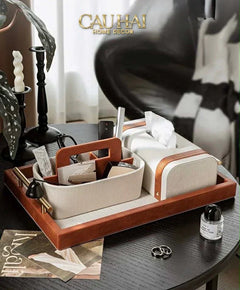 Maison Couture - Set Khay Hộp Giấy Canvas Lux Leather Havana 3Pcs-HỘP KHĂN GIẤY-CẬU HAI HOME DECOR