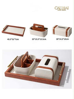 Maison Couture - Set Khay Hộp Giấy Canvas Lux Leather Havana 3Pcs-HỘP KHĂN GIẤY-CẬU HAI HOME DECOR