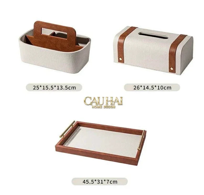 Maison Couture - Set Khay Hộp Giấy Canvas Lux Leather Havana 3Pcs-HỘP KHĂN GIẤY-CẬU HAI HOME DECOR