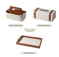 Maison Couture - Set Khay Hộp Giấy Canvas Lux Leather Havana 3Pcs-HỘP KHĂN GIẤY-CẬU HAI HOME DECOR