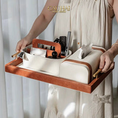 Maison Couture - Set Khay Hộp Giấy Canvas Lux Leather Havana 3Pcs-HỘP KHĂN GIẤY-CẬU HAI HOME DECOR
