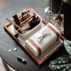 Maison Couture - Set Khay Hộp Giấy Canvas Lux Leather Havana 3Pcs-HỘP KHĂN GIẤY-CẬU HAI HOME DECOR