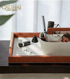 Maison Couture - Set Khay Hộp Giấy Canvas Lux Leather Havana 3Pcs-HỘP KHĂN GIẤY-CẬU HAI HOME DECOR