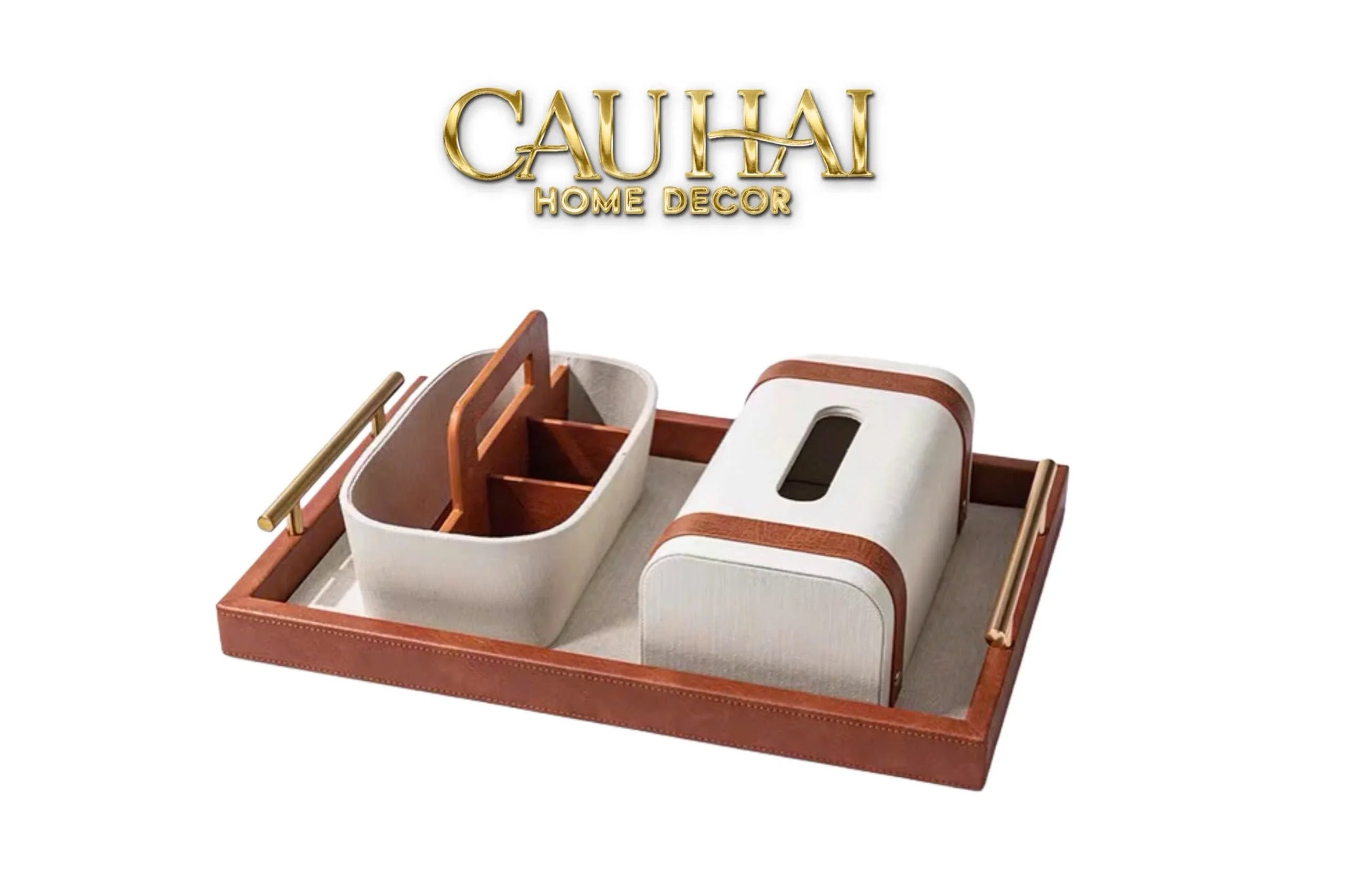 Maison Couture - Set Khay Hộp Giấy Canvas Lux Leather Havana 3Pcs-HỘP KHĂN GIẤY-CẬU HAI HOME DECOR