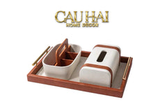 Maison Couture - Set Khay Hộp Giấy Canvas Lux Leather Havana 3Pcs-HỘP KHĂN GIẤY-CẬU HAI HOME DECOR