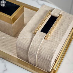 Maison Couture - Set Khay Hộp Giấy Gỗ Sồi Da Cao Cấp Héritage Bamboo 3Pcs 30x40 - Dolce Latte-HỘP KHĂN GIẤY-CẬU HAI HOME DECOR