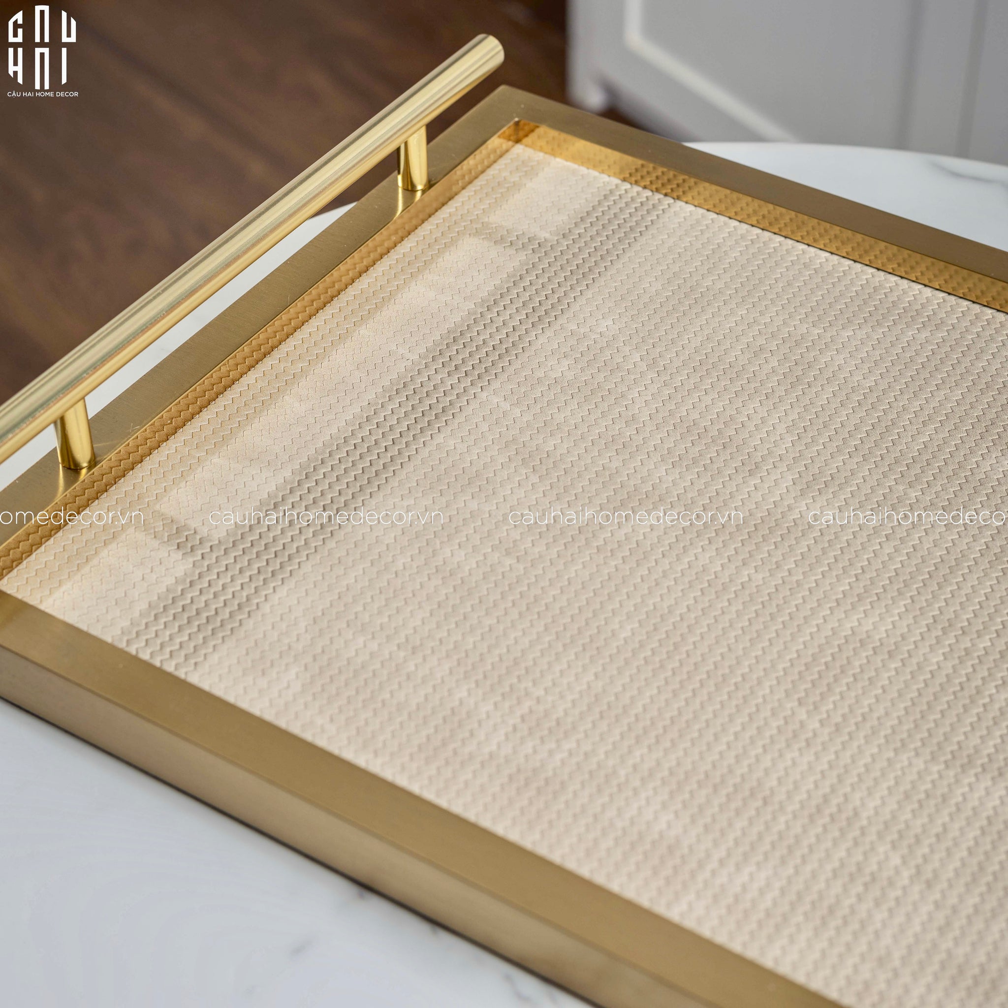 Maison Couture - Set Khay Hộp Giấy Gỗ Sồi Da Cao Cấp Héritage Bamboo 3Pcs 30x40 - Dolce Latte-HỘP KHĂN GIẤY-CẬU HAI HOME DECOR