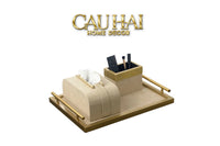 Maison Couture - Set Khay Hộp Giấy Gỗ Sồi Da Cao Cấp Héritage Bamboo 3Pcs 30x40 - Dolce Latte-HỘP KHĂN GIẤY-CẬU HAI HOME DECOR