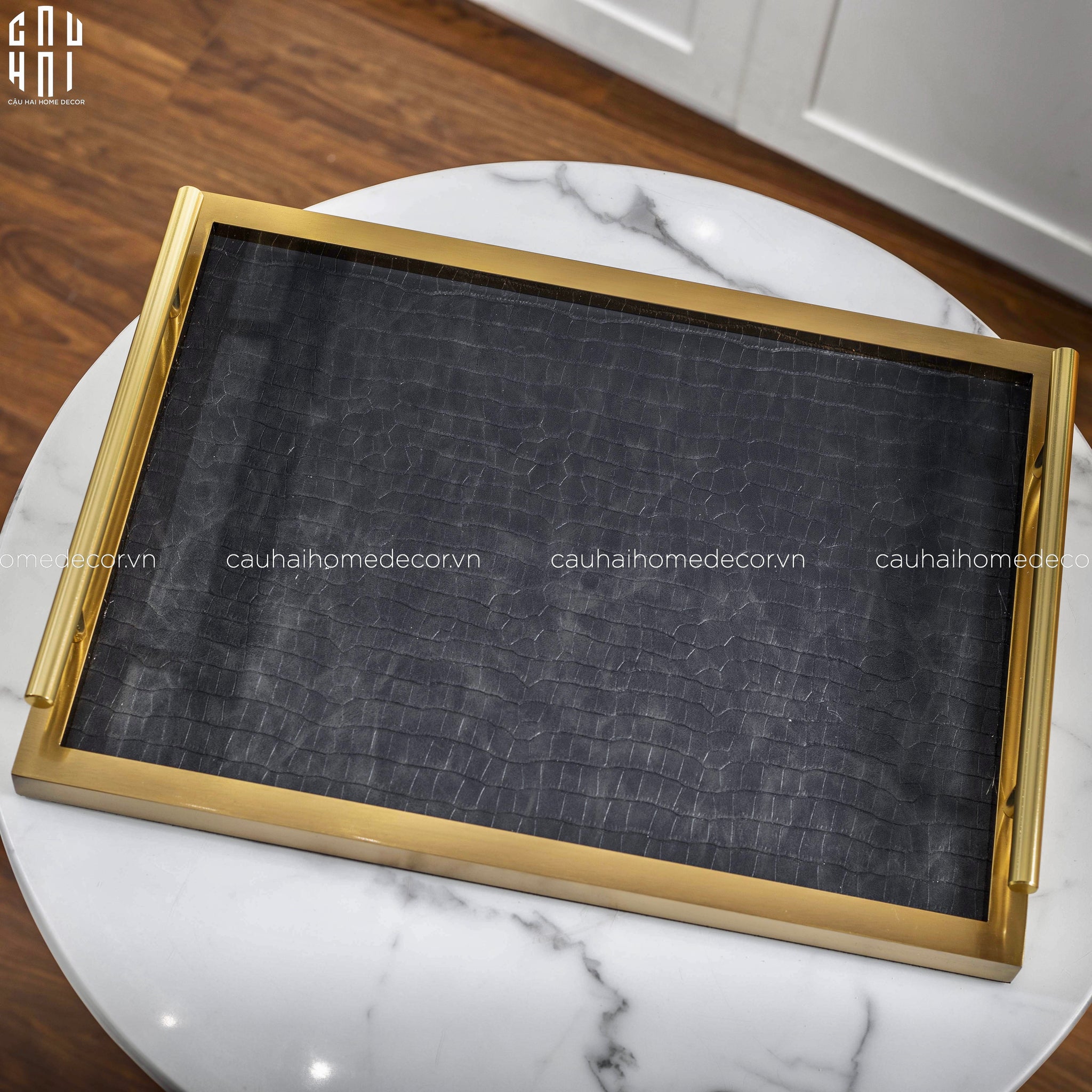 Maison Couture - Set Khay Hộp Giấy Gỗ Sồi Da Cao Cấp - Luxe Oakwood Birkin Noire Vanities 3Pcs 30x40-HỘP KHĂN GIẤY-CẬU HAI HOME DECOR