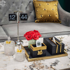 Maison Couture - Set Khay Hộp Giấy Gỗ Sồi Da Cao Cấp - Luxe Oakwood Birkin Noire Vanities 3Pcs 30x40-HỘP KHĂN GIẤY-CẬU HAI HOME DECOR