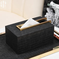 Maison Couture - Set Khay Hộp Giấy Gỗ Sồi Da Cao Cấp - Luxe Oakwood Birkin Noire Vanities 3Pcs 30x40-HỘP KHĂN GIẤY-CẬU HAI HOME DECOR