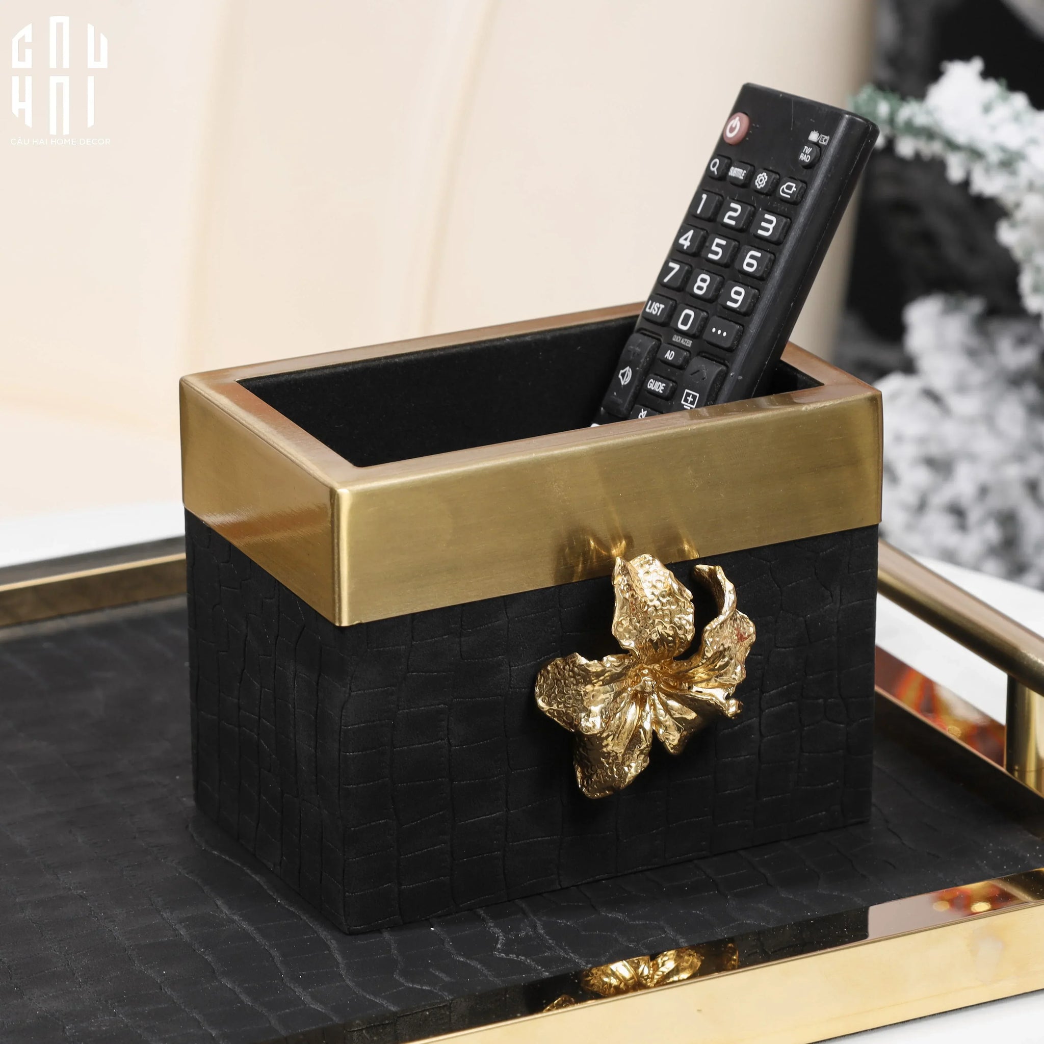 Maison Couture - Set Khay Hộp Giấy Gỗ Sồi Da Cao Cấp - Luxe Oakwood Birkin Noire Vanities 3Pcs 30x40-HỘP KHĂN GIẤY-CẬU HAI HOME DECOR
