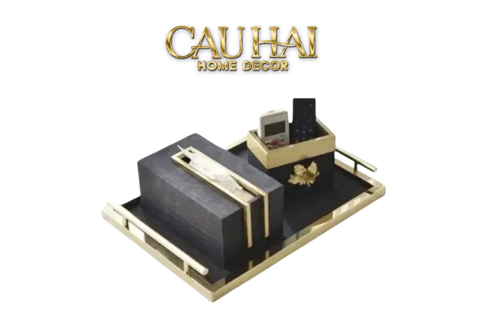 Maison Couture - Set Khay Hộp Giấy Gỗ Sồi Da Cao Cấp - Luxe Oakwood Birkin Noire Vanities 3Pcs 30x40-HỘP KHĂN GIẤY-CẬU HAI HOME DECOR