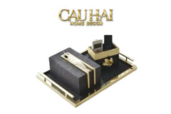 Maison Couture - Set Khay Hộp Giấy Gỗ Sồi Da Cao Cấp - Luxe Oakwood Birkin Noire Vanities 3Pcs 30x40-HỘP KHĂN GIẤY-CẬU HAI HOME DECOR
