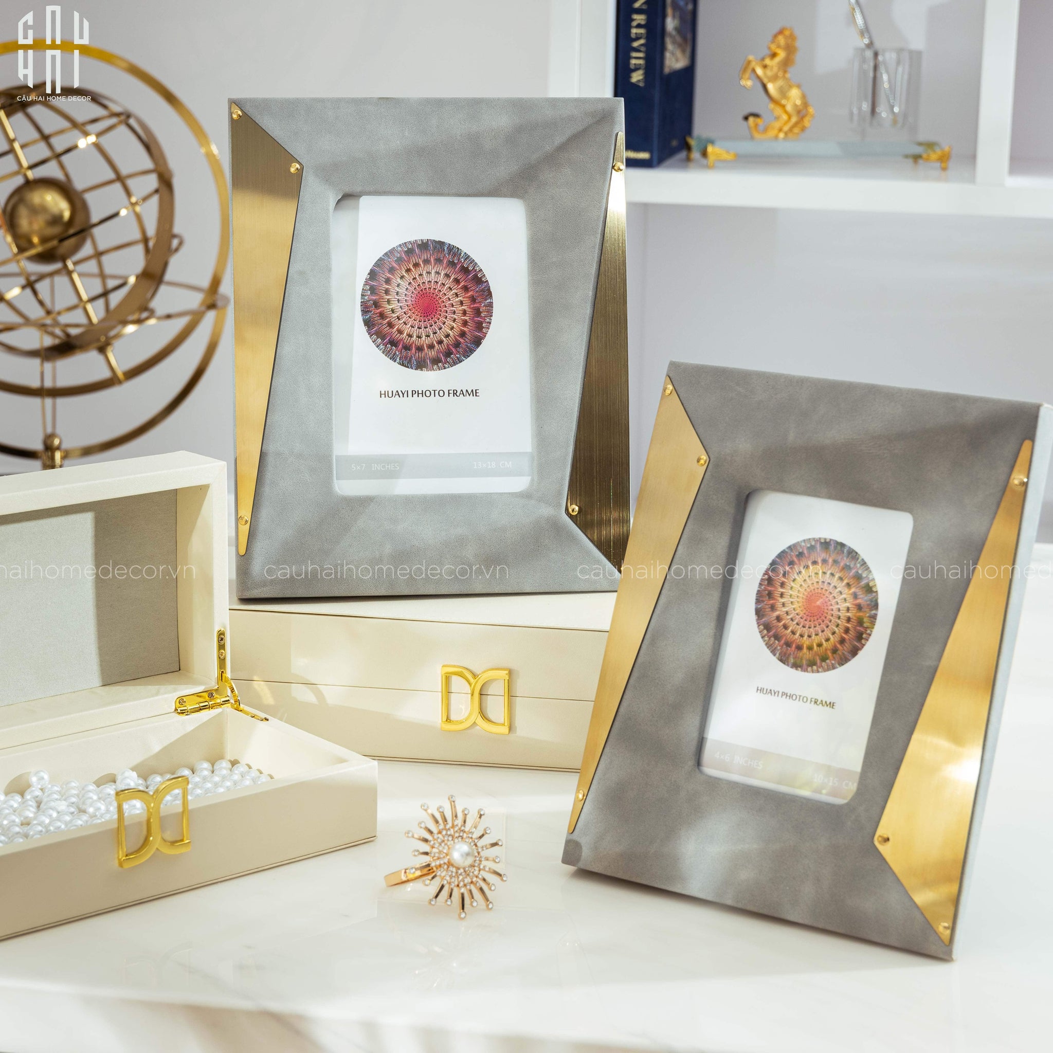 Maison Couture - Set Khung Ảnh Da Gray Christian Diamant Facetté Lux Python Frame-KHUNG ẢNH-CẬU HAI HOME DECOR