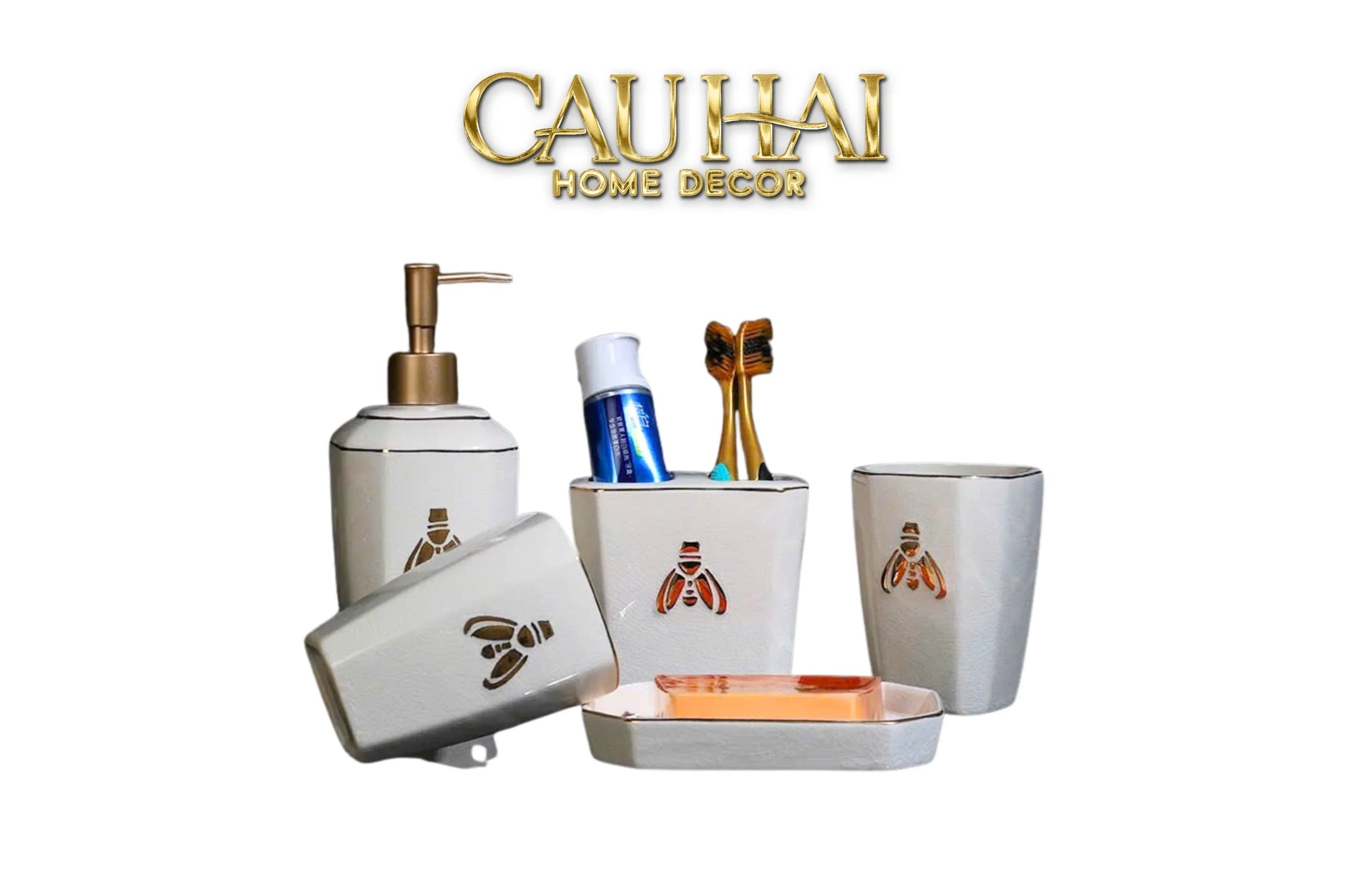 Maison Couture - Set Nhà Tắm G Class Élégance Miel Doré – Golden Queen Bee 5Pcs-Set nhà tắm bathroom vanities-CẬU HAI HOME DECOR
