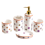 Maison Couture - Set Nhà Tắm Gốm Sứ 5 Món Monogram Coloré D'Or 5pcs