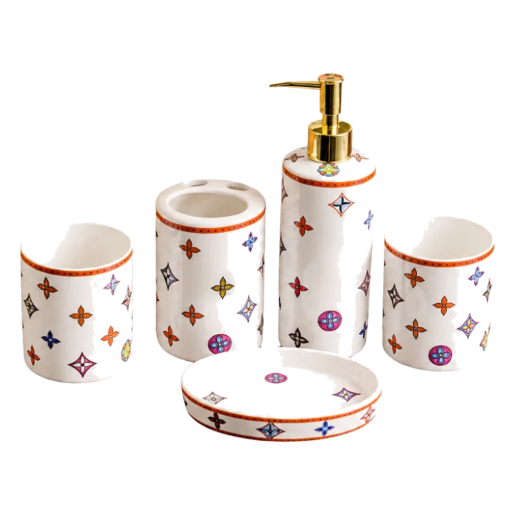 Maison Couture - Set Nhà Tắm Gốm Sứ 5 Món Monogram Coloré D'Or 5pcs-Set nhà tắm bathroom vanities-CẬU HAI HOME DECOR-CẬU HAI HOME DECOR