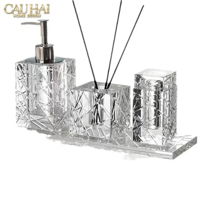 Maison Couture - Set Nhà Tắm Pha Lê Lumière Cristalleries Bathroom Vanity Set - Cannage Facetté Set 4pcs-PHỤ KIỆN NHÀ TẮM-CẬU HAI HOME DECOR-Small Jar-CẬU HAI HOME DECOR