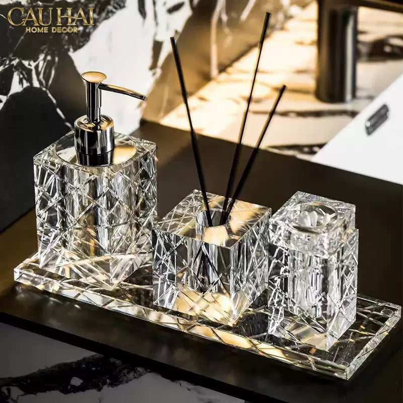 Maison Couture - Set Nhà Tắm Pha Lê Lumière Cristalleries Bathroom Vanity Set - Cannage Facetté Set 4pcs-Set nhà tắm bathroom vanities-CẬU HAI HOME DECOR