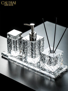Maison Couture - Set Nhà Tắm Pha Lê Lumière Cristalleries Bathroom Vanity Set - Smoky Cannage Facetté Set 4pcs-CẬU HAI HOME DECOR