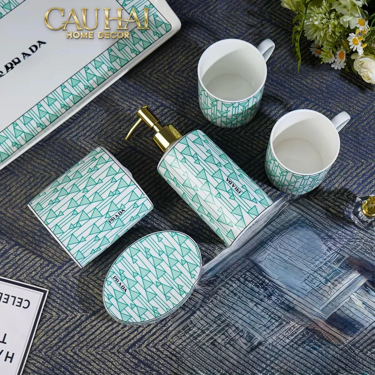 Maison Couture - Set nhà tắm PRD 6 Món PRD Class - Vienna Green Bathroom Vanities Porcelain Trays 6pcs-PHỤ KIỆN NHÀ TẮM-CẬU HAI HOME DECOR
