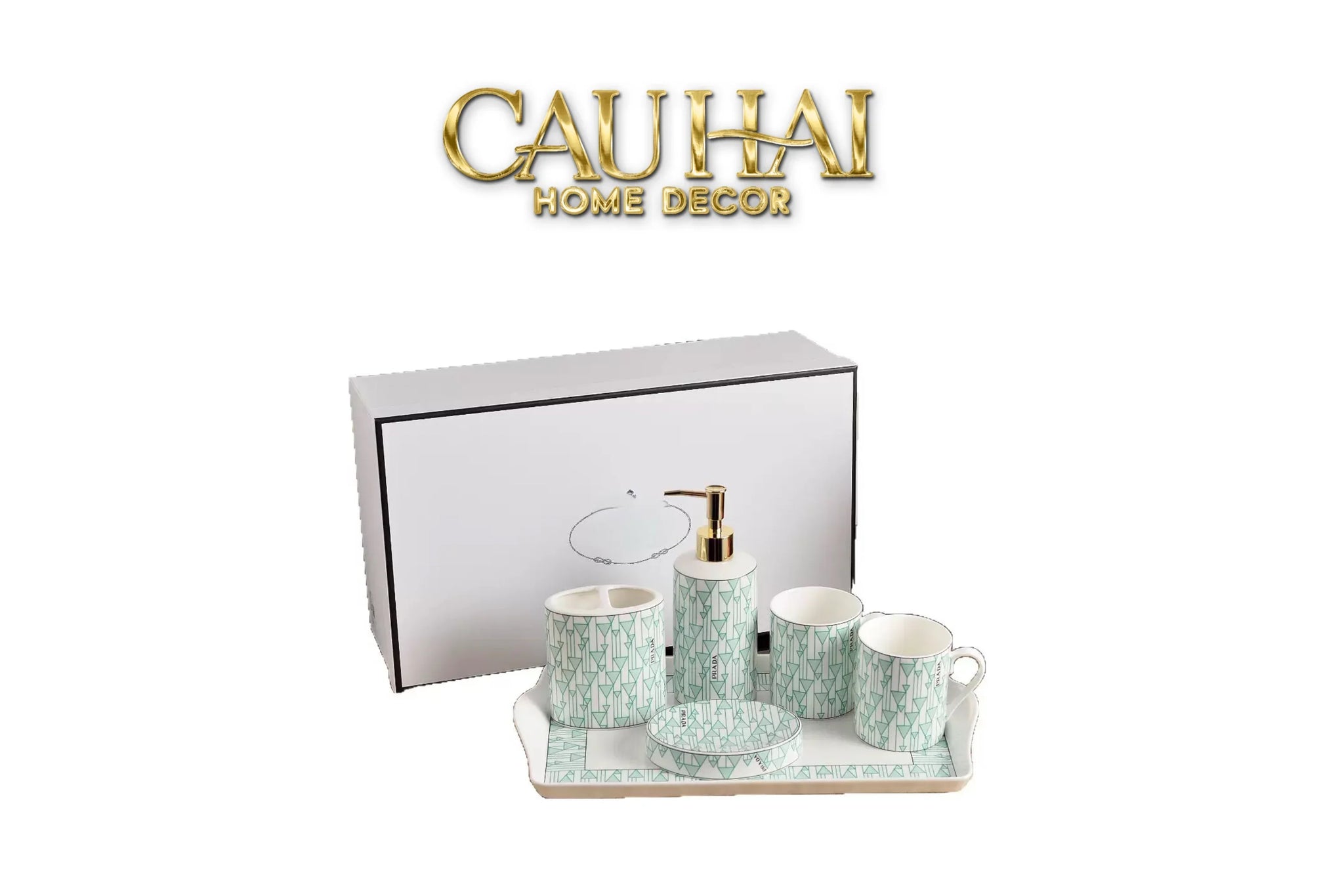 Maison Couture - Set nhà tắm PRD 6 Món PRD Class - Vienna Green Bathroom Vanities Porcelain Trays 6pcs-PHỤ KIỆN NHÀ TẮM-CẬU HAI HOME DECOR