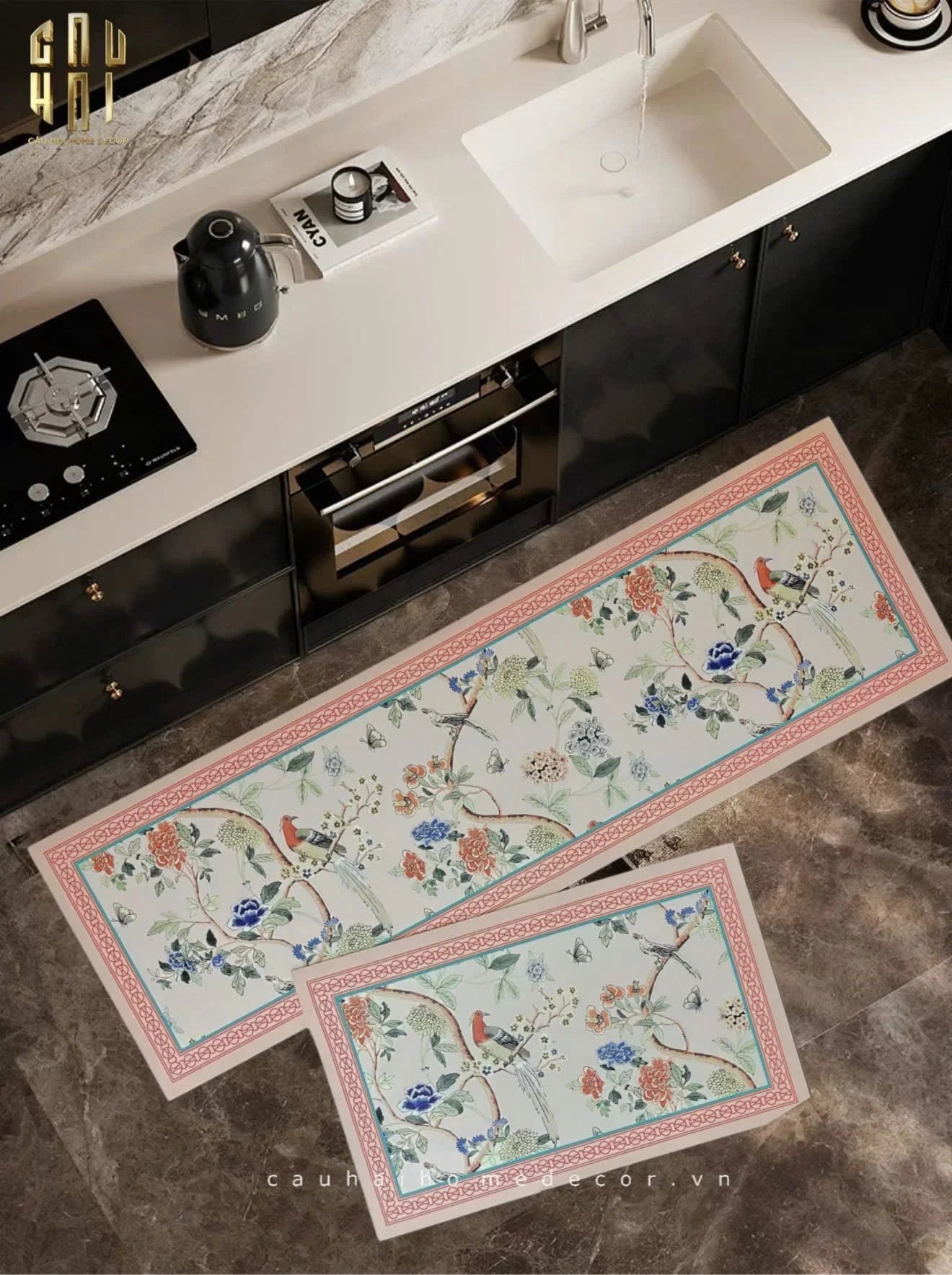 Maison Couture - Set Thảm Bếp Da Cao Cấp 45X75/150 La Muse Pink Plush Jardin-THẢM BẾP-CẬU HAI HOME DECOR