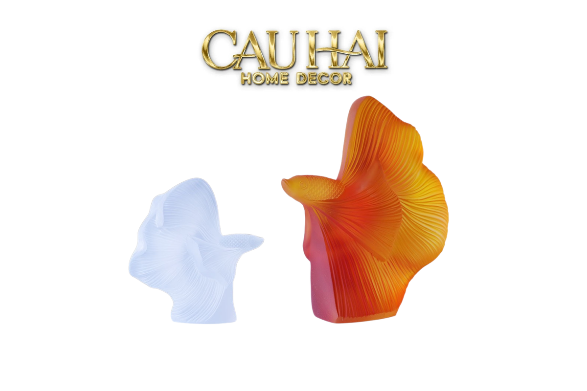 Maison Couture - Set Tượng Cá Nghệ Thuật Betta Resin Lumière Wave Amber Blanc-CẬU HAI HOME DECOR-CẬU HAI HOME DECOR