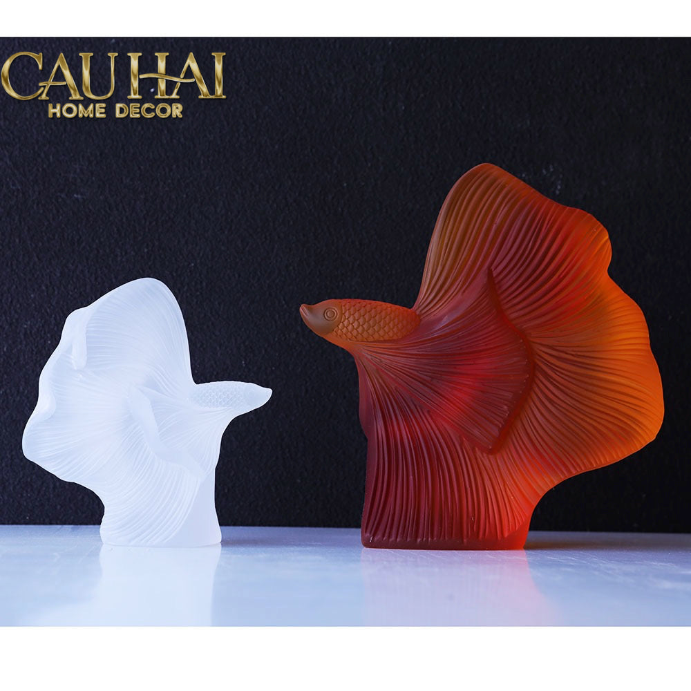 Maison Couture - Set Tượng Cá Nghệ Thuật Betta Resin Lumière Wave Amber Blanc-CẬU HAI HOME DECOR-CẬU HAI HOME DECOR
