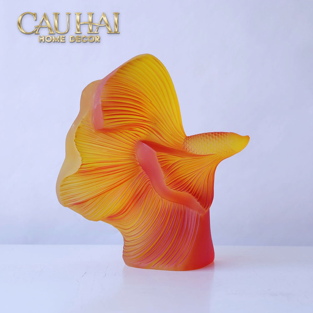 Maison Couture - Set Tượng Cá Nghệ Thuật Betta Resin Lumière Wave Amber Blanc-CẬU HAI HOME DECOR-CẬU HAI HOME DECOR