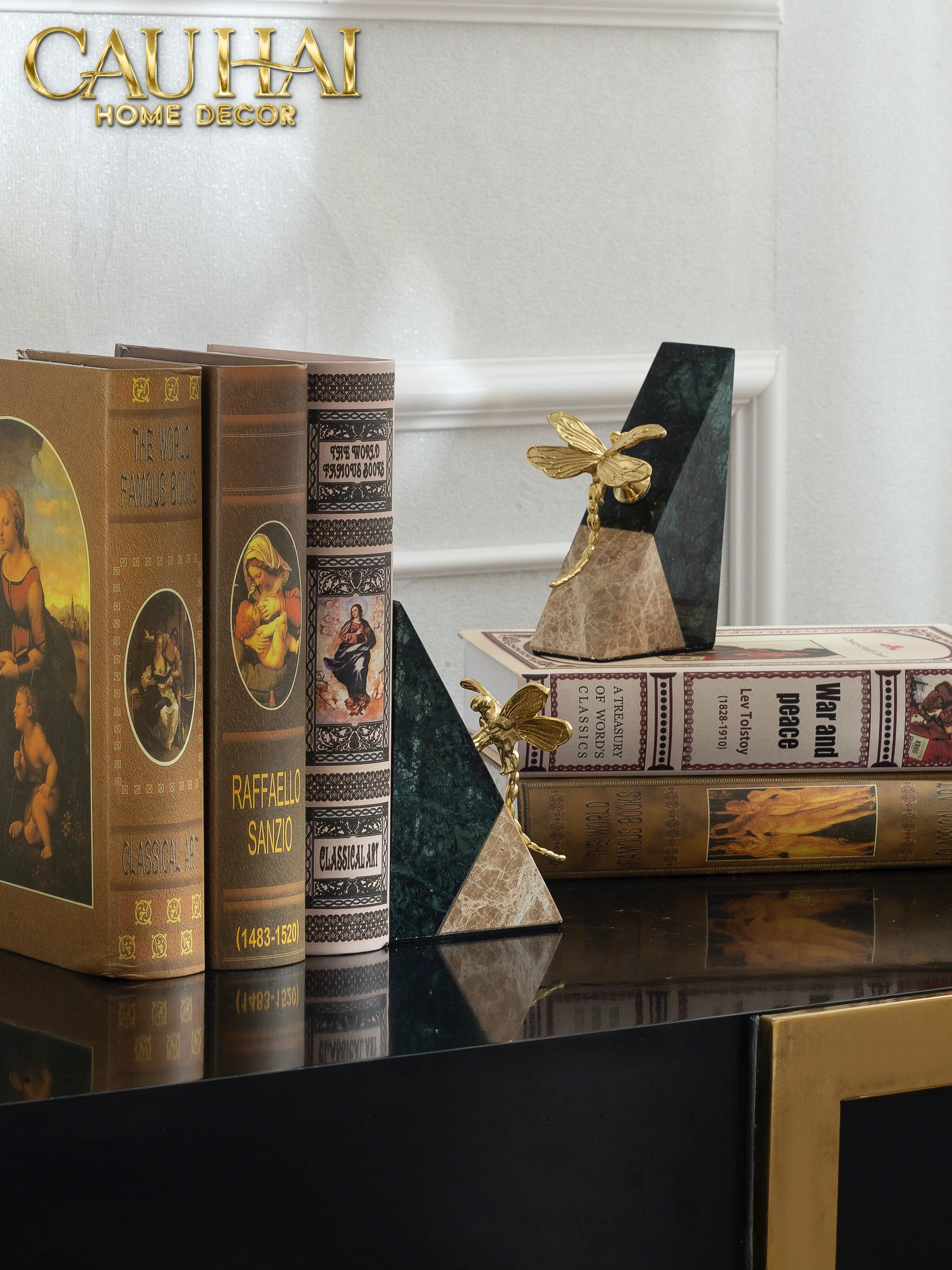 Maison Couture - Set Tượng Chặn Sách Đá Marble Brasson Divine Antler Bookend 20x10x15-SÁCH TRANG TRÍ-CẬU HAI HOME DECOR