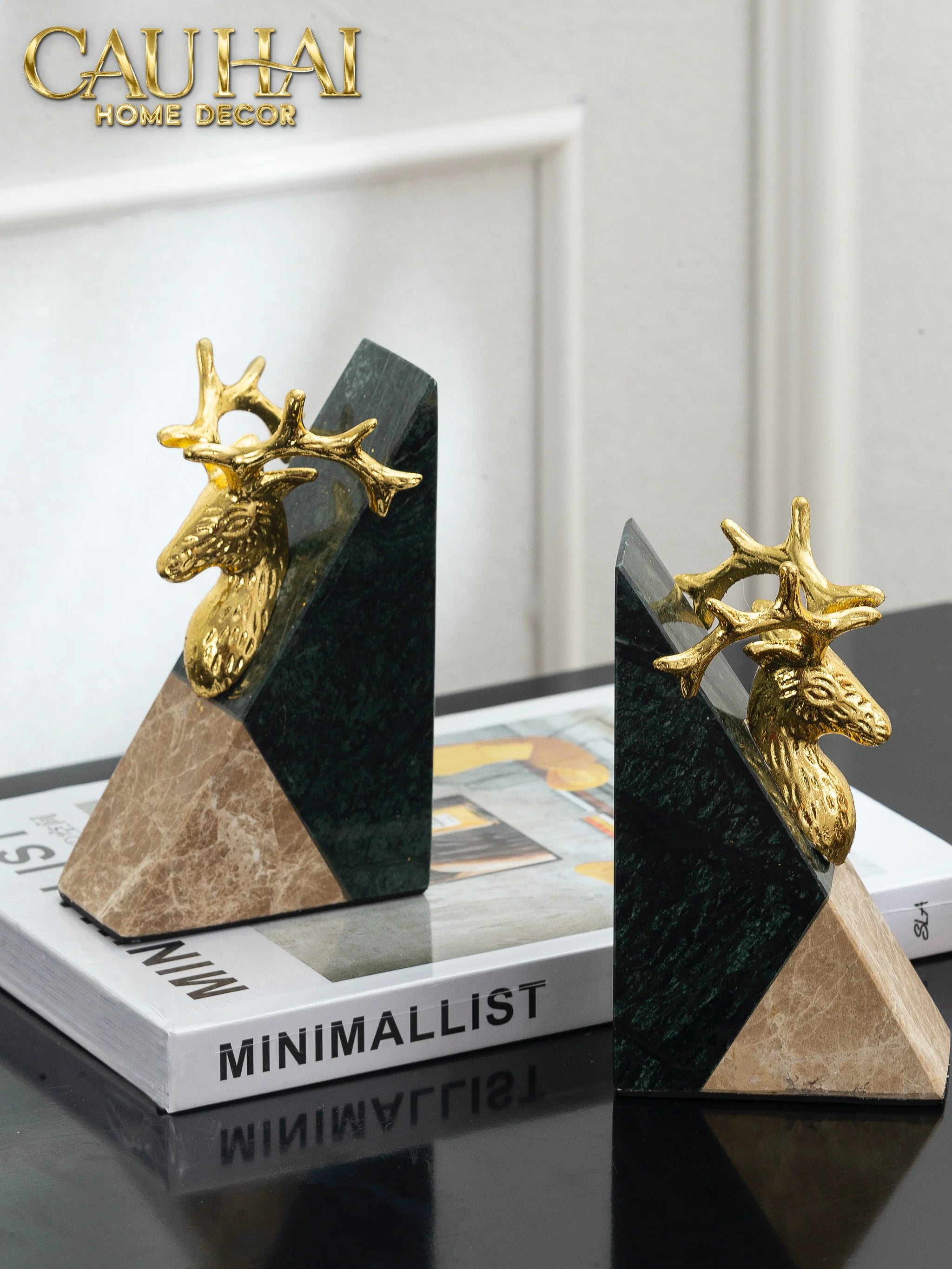 Maison Couture - Set Tượng Chặn Sách Đá Marble Brasson Divine Antler Bookend 20x10x15-SÁCH TRANG TRÍ-CẬU HAI HOME DECOR