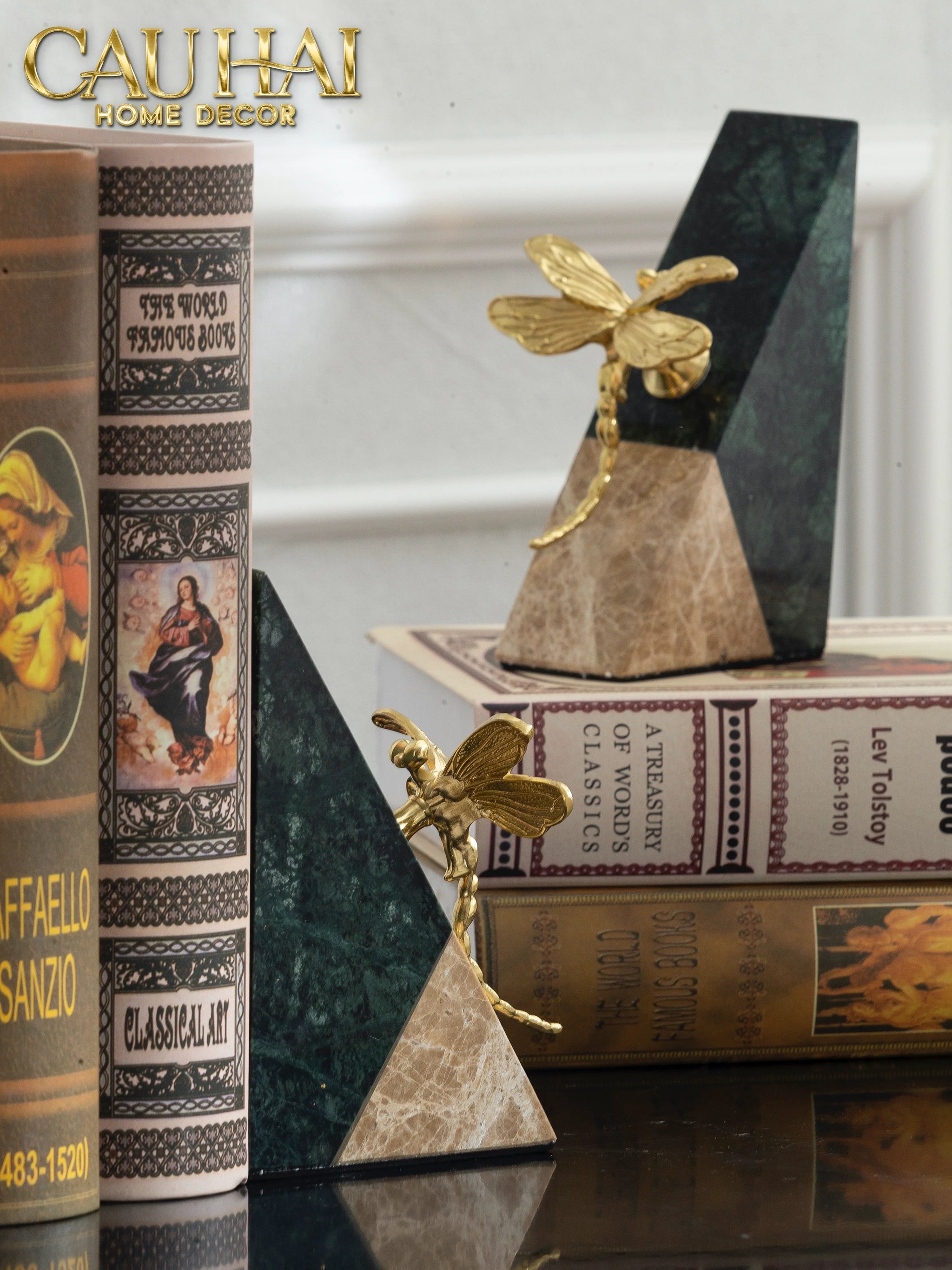 Maison Couture - Set Tượng Chặn Sách Đá Marble Brasson Divine Antler Bookend 20x10x15-SÁCH TRANG TRÍ-CẬU HAI HOME DECOR