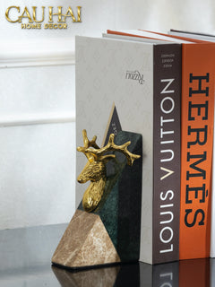 Maison Couture - Set Tượng Chặn Sách Đá Marble Brasson Divine Antler Bookend 20x10x15-SÁCH TRANG TRÍ-CẬU HAI HOME DECOR