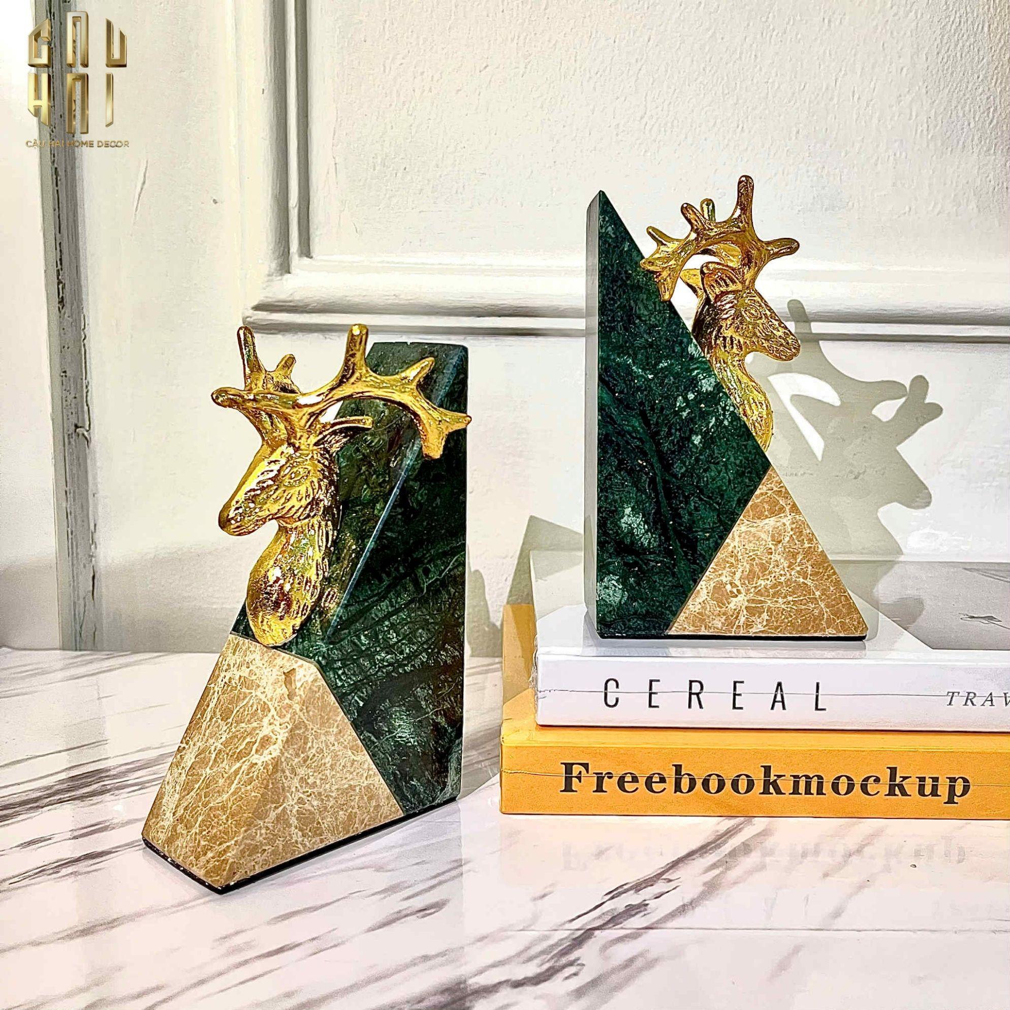 Maison Couture - Set Tượng Chặn Sách Đá Marble Brasson Divine Antler Bookend 20x10x15-SÁCH TRANG TRÍ-CẬU HAI HOME DECOR