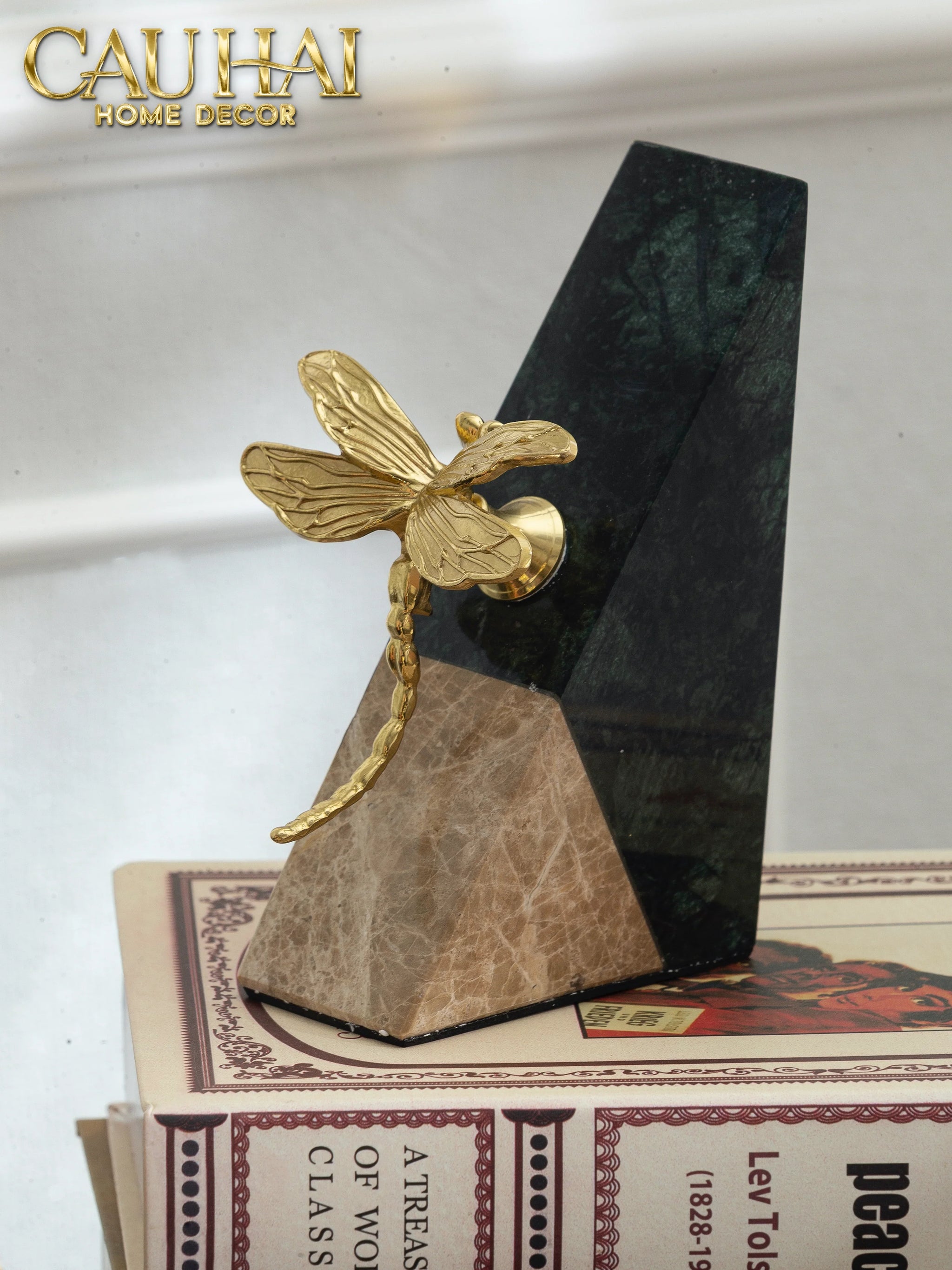 Maison Couture - Set Tượng Chặn Sách Đá Marble Brasson Divine Antler Bookend 20x10x15-SÁCH TRANG TRÍ-CẬU HAI HOME DECOR