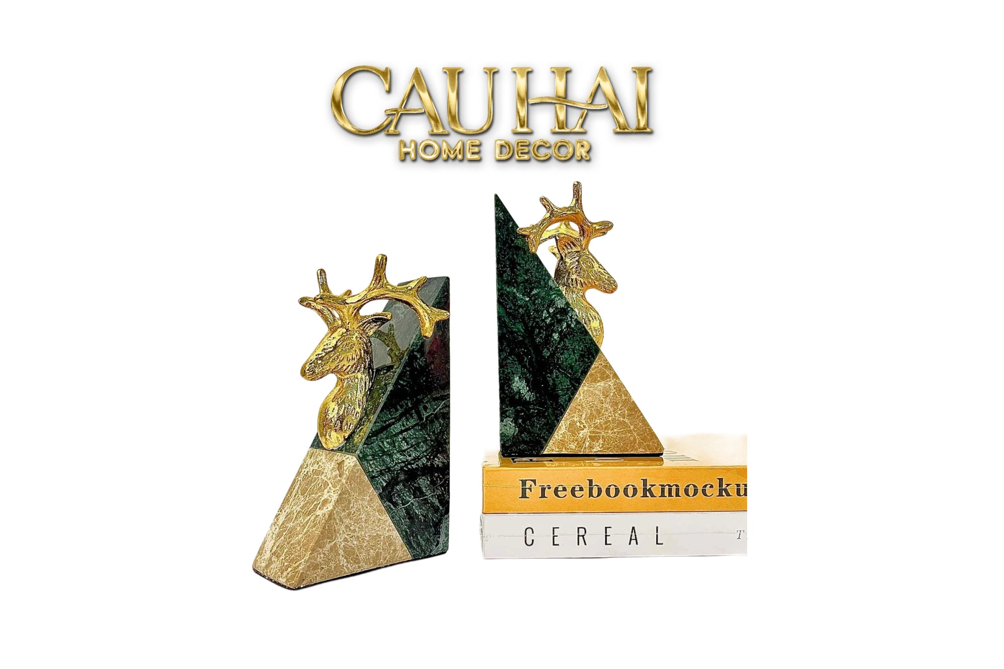 Maison Couture - Set Tượng Chặn Sách Đá Marble Brasson Divine Antler Bookend 20x10x15-SÁCH TRANG TRÍ-CẬU HAI HOME DECOR