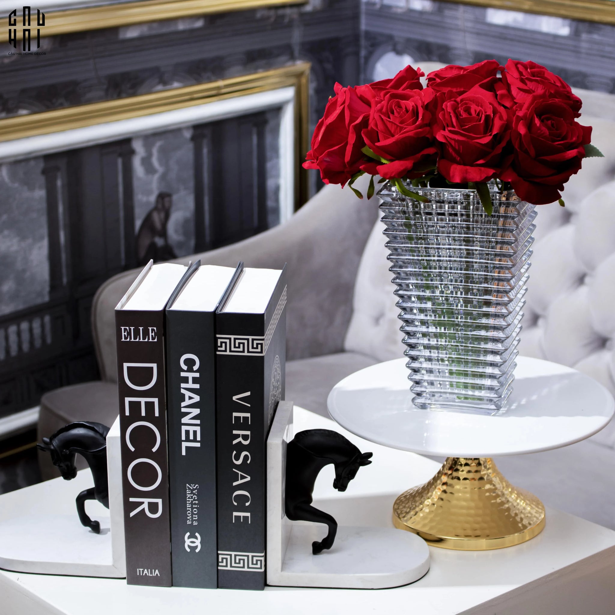 Maison Couture - Set Tượng Chặn Sách Troy Marble Stone Bookend 14x15-SÁCH TRANG TRÍ-CẬU HAI HOME DECOR